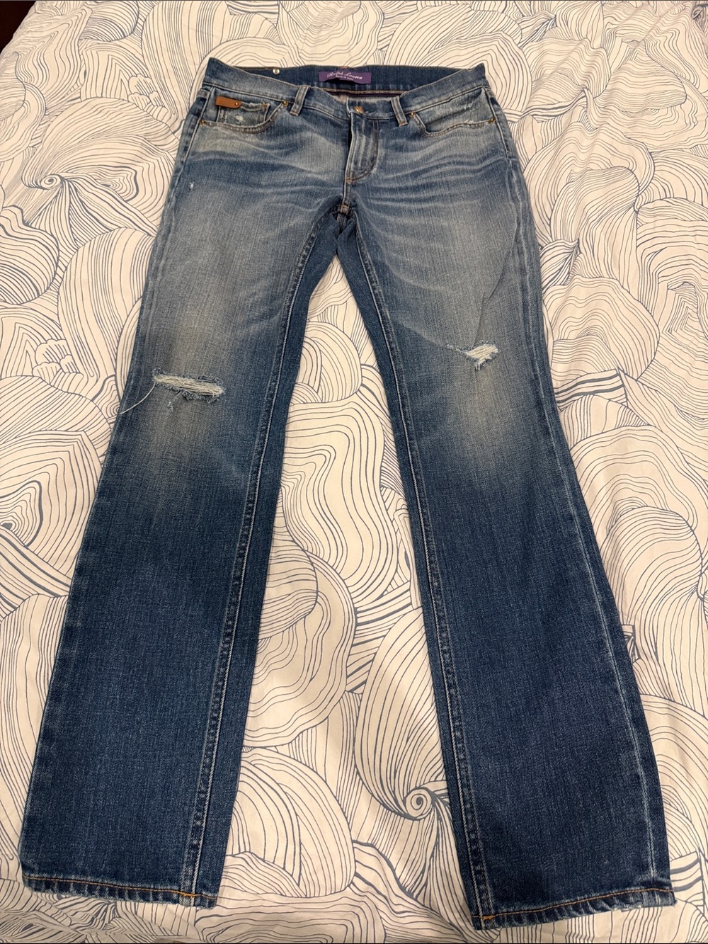 Women's Ralph Lauren Collection Blue Distressed Straight-Leg Jeans